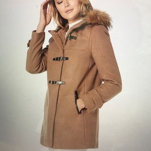 Cole Haan Hooded Wool Duffle Coat in Camel size 12